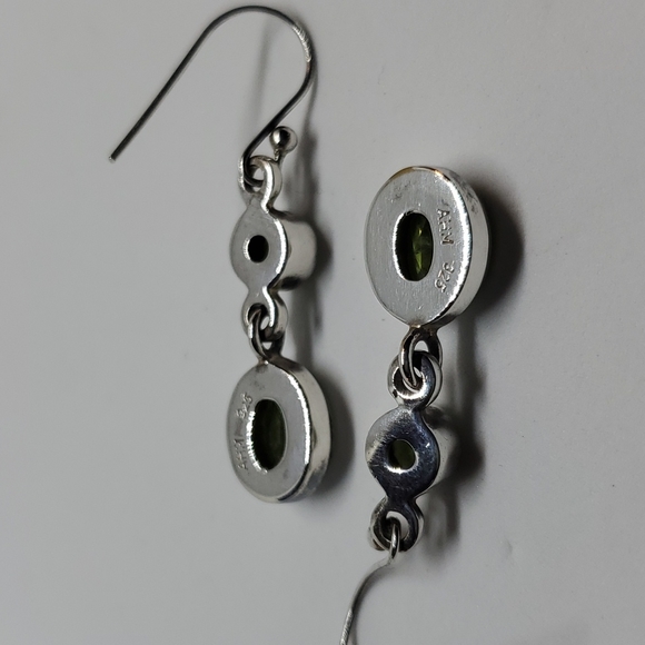 Sterling Silver and Genuine peridot dangle earrings August birthstone - Picture 3 of 5